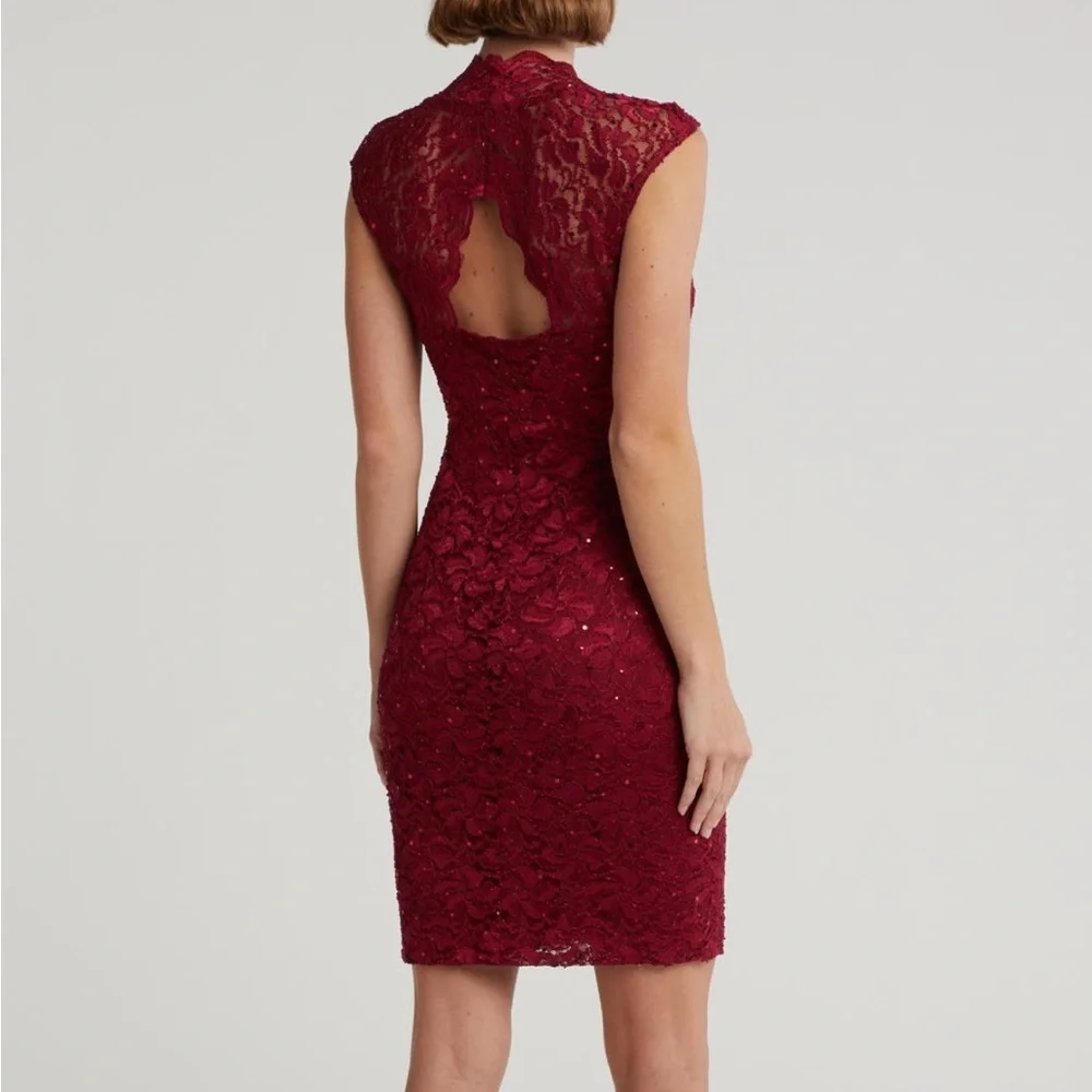 NWT Connected Apparel Burgundy Lace Midi Dress - Picture 2 of 13